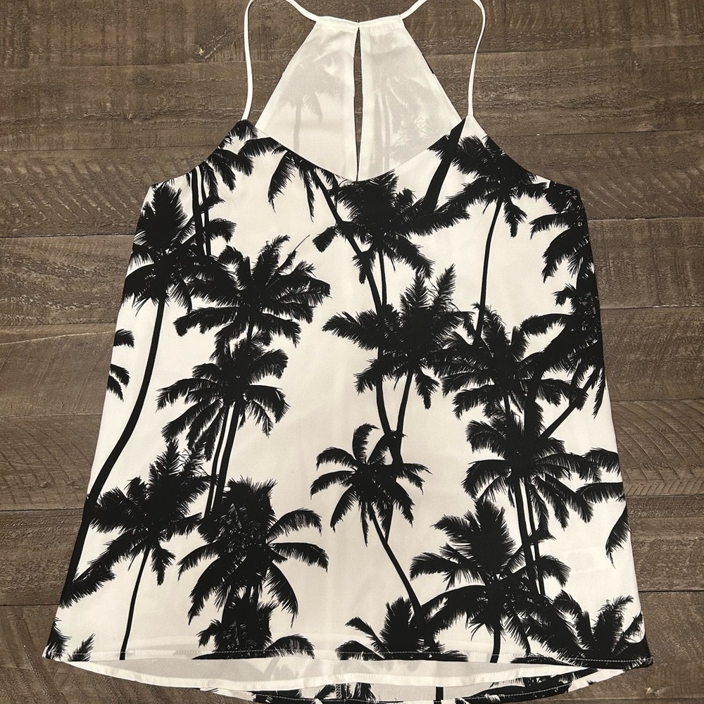 Express Black and White Palm Tree Tank Top